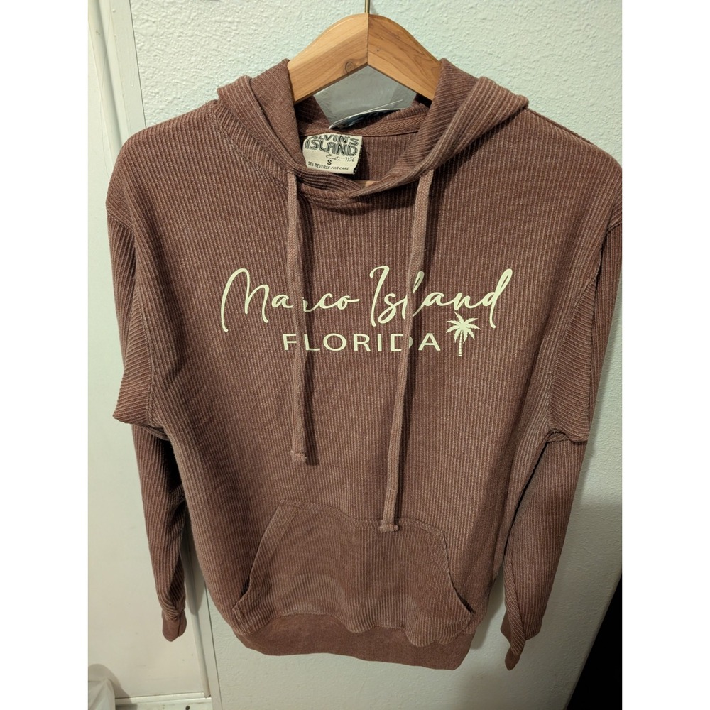 NEW Alvin's Island Ribbed Hooded Sweatshirt‎ Brown Pull Over Size S Marco Island